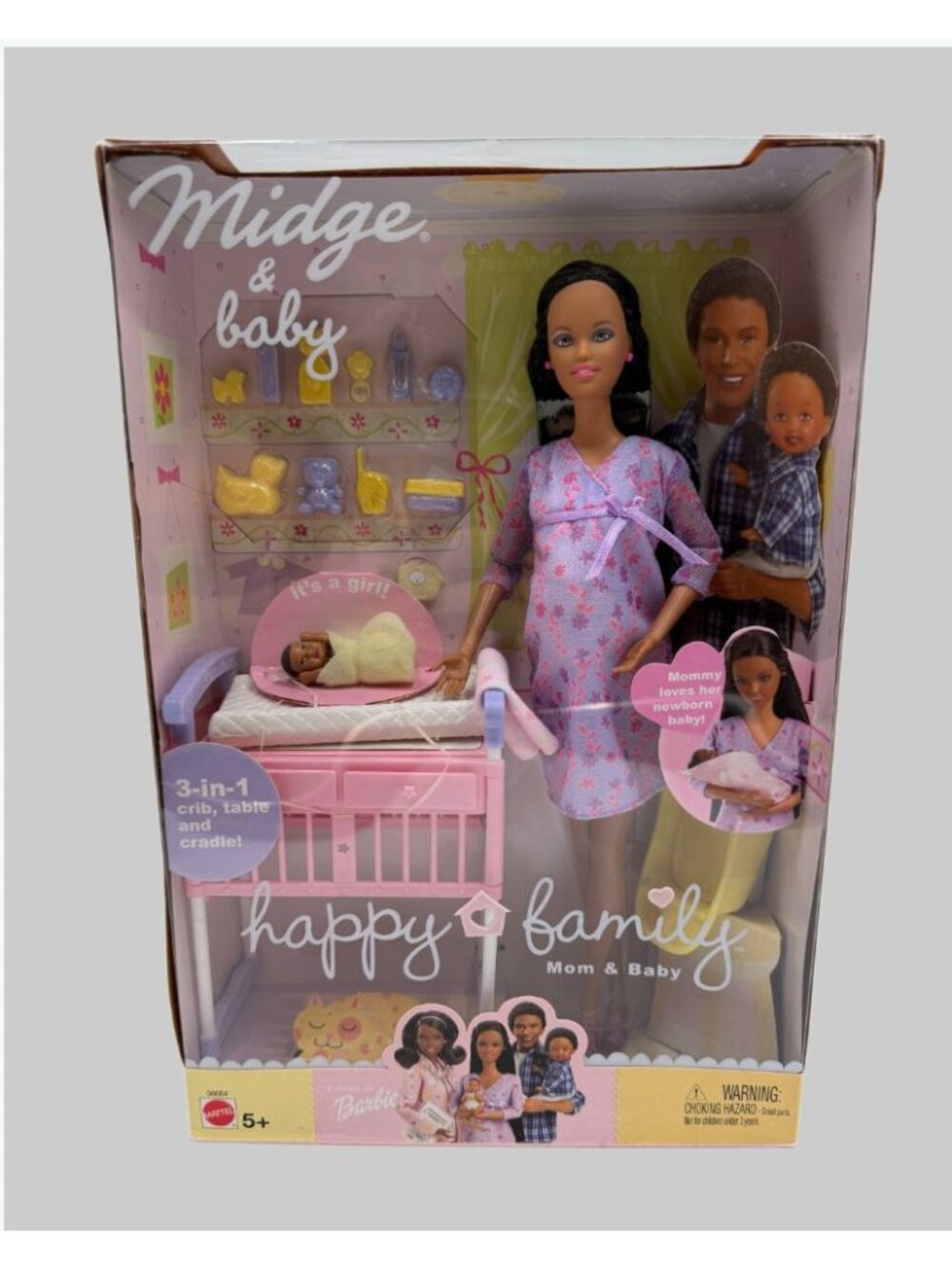 2002 Barbie Happy Family Pregnant Midge & Baby African American Doll NIB 56664